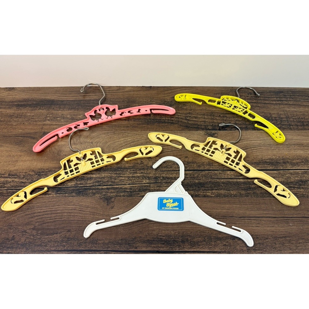 Vintage Lot Of 5 Baby Children's Clothes Hangers Sheep Circus Oshkosh Chickens